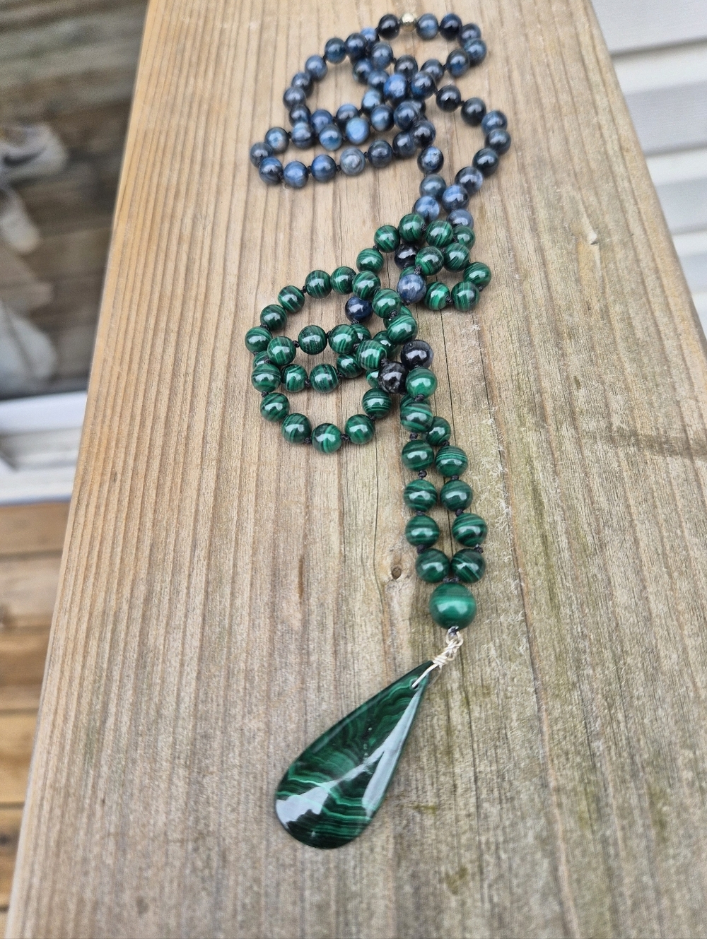 Malachite & Kyanite Hand Knotted Mala Necklace